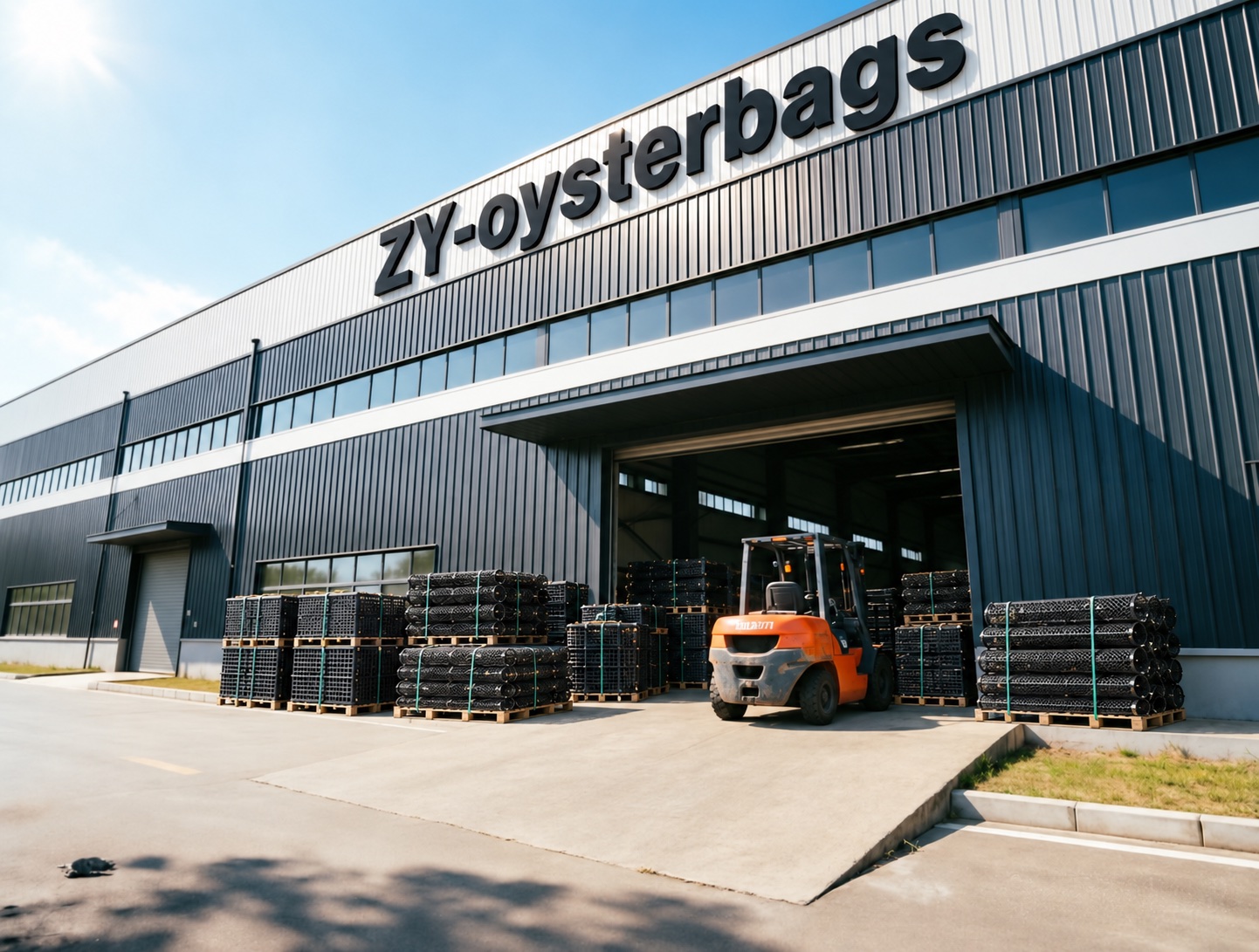 Illustrative ZY-OysterBags factory and dispatch scene